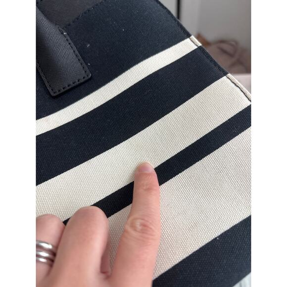 Kate Spade Madison Stripe Saffiano Leather and Canvas Satchel Tote Black White - Picture 14 of 14